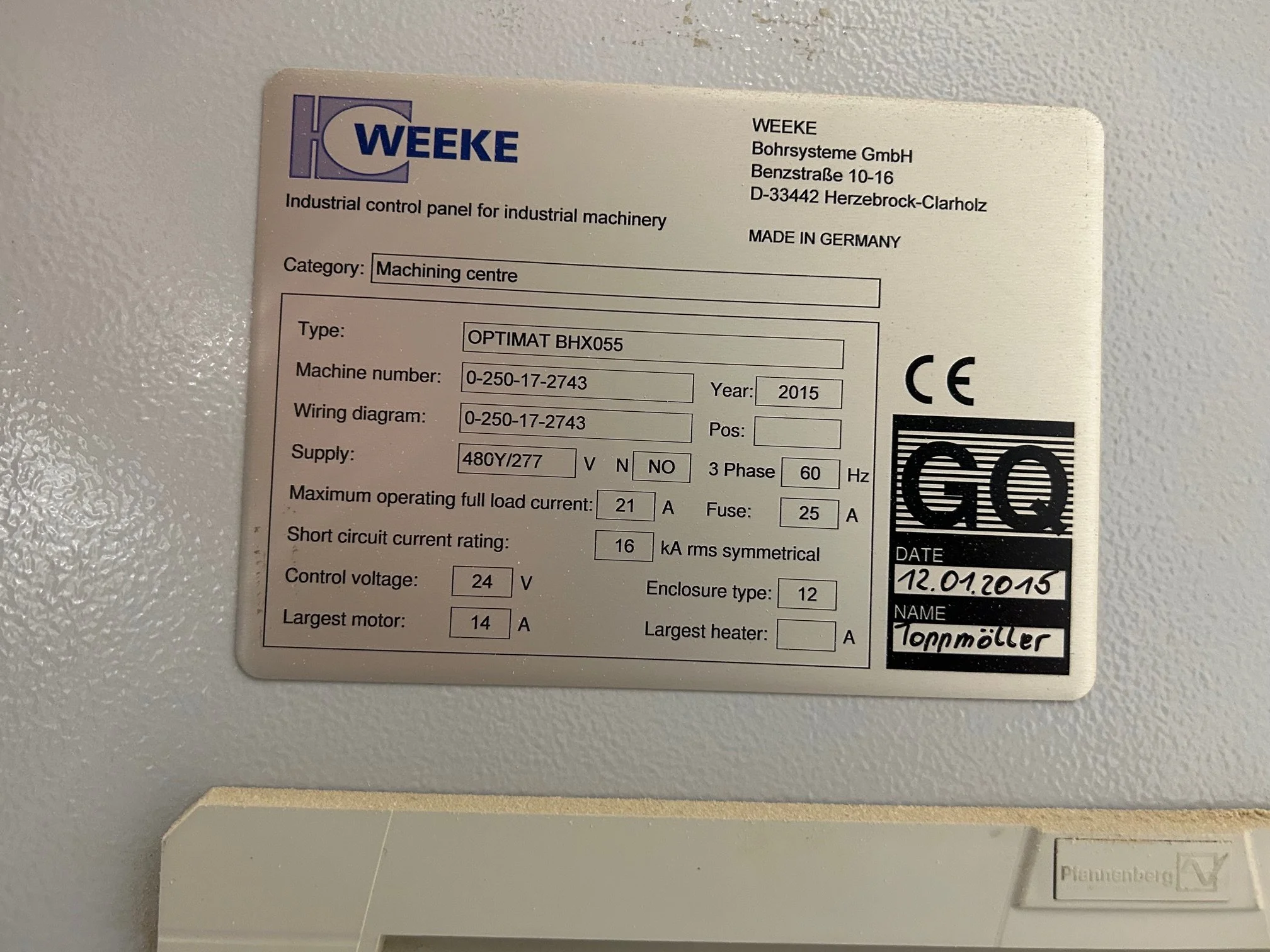 Weeke (Homag) BHX 055 sold with Dust Collector 2015 (Used) — LIMZ